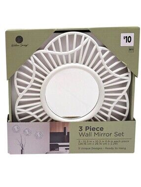 Willow Spring 3 Piece Wall Mirror Set White Sunburst Boho Accent Decor NEW